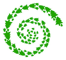 Fir Tree Icon Spiral Centrifugal Mosaic. Fir Tree Signs Are Arranged Into Cycle Mosaic Structure. Abstraction Spiral Is Done From Random Fir Tree Icons.