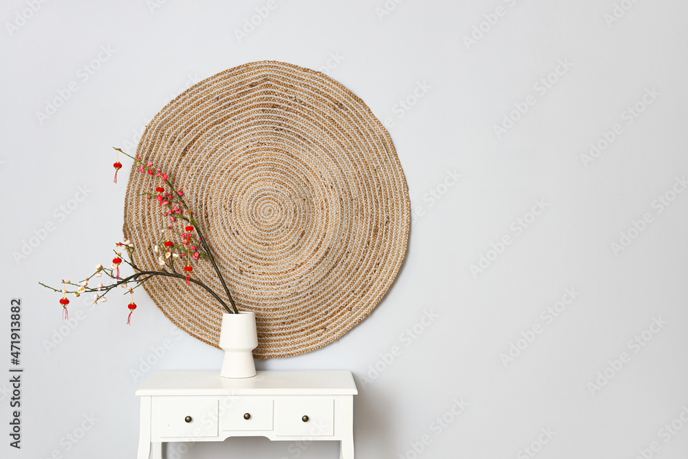 Table with beautiful decoration for Chinese New Year celebration in room