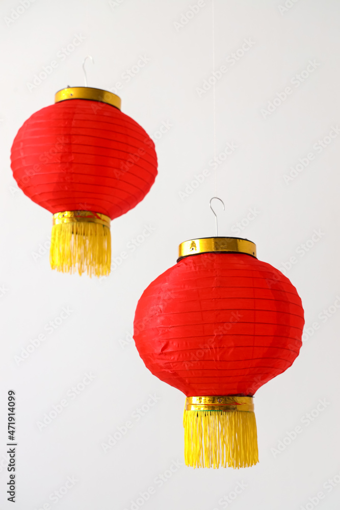 Beautiful Chinese lanterns on light background