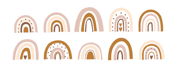 Cute colorful rainbows set. Large modern collection of scandinavian rainbows. Hand drawn vector illustrations.
