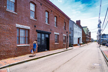 The Old Port District. 19th-century Brick Buildings Line The Streets Of This Historic District. Portland, ME.
