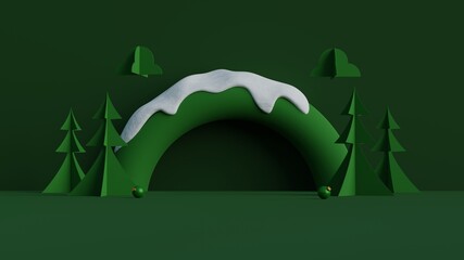 Fototapete - Minimal scene with geometric shapes on midnight green background.Merry christmas and happy new year presentation.3d rendering illustration.