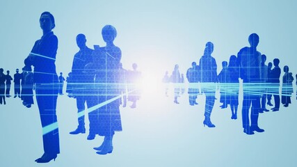 Poster - Silhouette of multinational people and communication network concept. Human resources. Digital transformation.