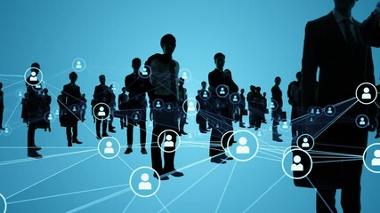Poster - Silhouette of multinational people and communication network concept. Human resources. Technology of business.