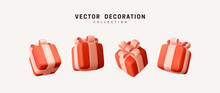 Set Of Realistic 3d Gifts Box. Holiday Decoration Presents. Festive Gift Surprise. Decor Isolated Boxes. Vector Illustration