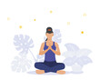 © maslakhatul - yoga meditation concept with woman meditate for peace with modern flat style