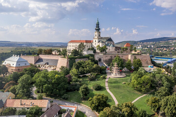 aerial view of nitra castle. the core of the castle is st. emmeram's cathedral with the bishop's res