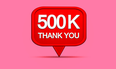 500k Social Media Followers. 3D Design of Red Like Heart Sign. 500 Thousand  Follow and fans in Like Bubble . Celebration and Achievement Concept. Minimal with copy space in Pink background 