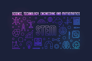 Wall Mural - STEM outline horizontal banner vector modern illustration
