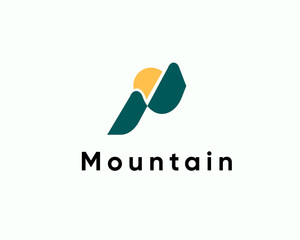 Wall Mural - abstract two mountain sunrise sunset logo symbol template illustration