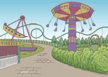 Amusement Park Landscape Graphic Color Sketch Illustration Vector 
