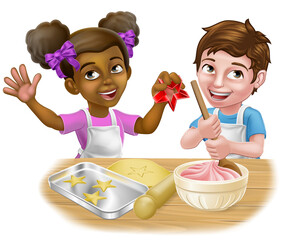 Sticker - Girl and Boy Cartoon Child Chef Cook Kids