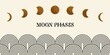 Moon phases background. Lunar icons, minimalist style astronomy cycles. Magic banner, modern line arcing waves and crescent, swanky vector illustration