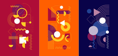 Abstract Bauhaus or Memphis geometric shapes and composition. Retro elements, geometric pattern for banner, poster, leaflet. Design background vector geometric