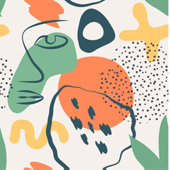 Wall Mural - seamless pattern. abstract trendy doodle in organic freehand matisse art style. various shapes and o