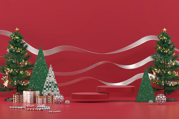 Wall Mural - Merry Christmas event product display podium with decoration background 3d rendering