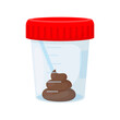Stool analysis. Plastic container for a stool sample isolated on a white background. Vector illustration in cartoon style