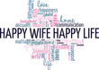 © Colored Lights - Happy Wife Happy Life vector illustration word cloud isolated on white background.