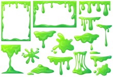 Slime Frame. Cartoon Mucus Green Goo Drip Sticky Slimy Mucus, Liquid Splash Splatter, Viscous Snot, Blob Poison, Splodge Glow Glue Jelly, Neat Vector Icon