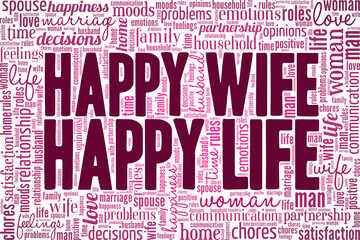 Wall Mural - Happy Wife Happy Life vector illustration word cloud isolated on white background.