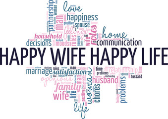 Wall Mural - Happy Wife Happy Life vector illustration word cloud isolated on white background.