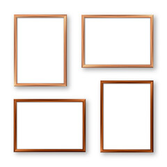 Wall Mural - Realistic wooden picture frames with shadow isolated on white background. Blank poster mockup. Empty photo frame. Vector illustration.