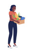 © IMGvisualsCharacters - Woman donating food semi flat color vector character. Posing figure. Full body person on white. Social service isolated modern cartoon style illustration for graphic design and animation