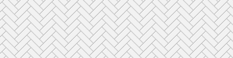 White herringbone tile seamless pattern. Subway stone or ceramic wall background. Kitchen backsplash or bathroom wall texture. Vector flat illustration.