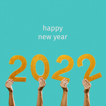 Text Happy New Year 2022, With Golden Numbers