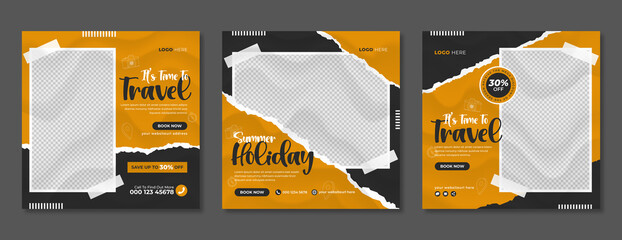 travel sale business or summer holiday beach tour promotion social media post template design with a