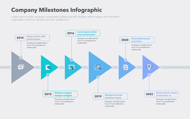 Wall Mural - Modern infographic with six steps for company milestones. Easy to use for your website or presentation.