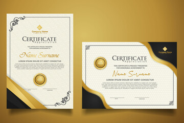 Wall Mural - certificate template with classic frame and modern pattern, diploma, vector illustration