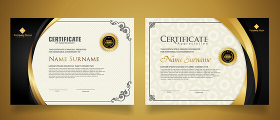 Wall Mural - certificate template with classic frame and modern pattern, diploma, vector illustration
