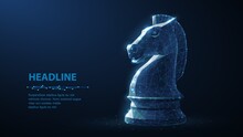 Knight. Abstract Vector 3d Chess Knight Isolated On Blue. Business Strategy, Marketing Solution, Strategic Vision, Innovate Technology Concept.
