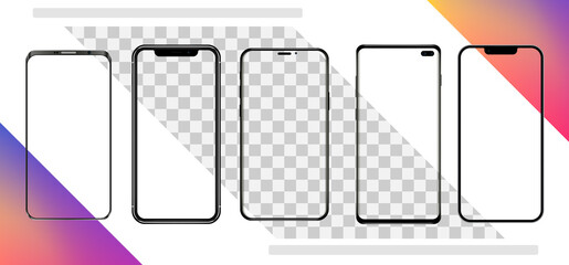 Wall Mural - mobile phone different mockup vector. smartphone isolated on white background. cellphone frame mock up.