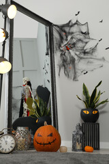 Sticker - Modern room decorated for Halloween. Festive interior