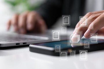 Leinwandbilder - To handle files, knowledge, and documentation in an enterprise using ERP, a Document Management System (DMS), an online documentation database, and process automation for corporate business.