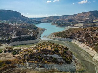 Cyprus - Water reservoir at the mountains from drone view