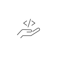 Giving and present concept. High quality editable strokes in flat style. Suitable for advertisig, web sites, online shopes, stores etc. Line icon of software code over hand