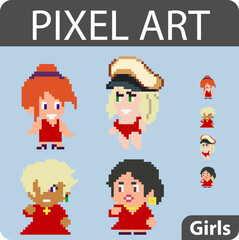 Wall Mural - Set of pixel characters in art style