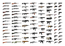 Collection of realistic firearms. All types of machine guns, pistols, rifles. Detailed illustrations.