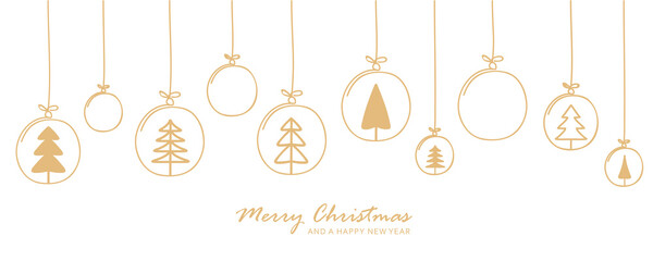 Wall Mural - christmas card with fir tree golden balls hanging decoration