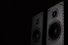 Professional Studio Monitors With High Sound Quality, Speaker System For Music Lovers On A Black Background