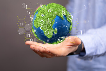 illustration with bold world map in green color