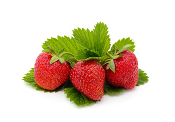 Wall Mural - Ripe strawberry with leaves.