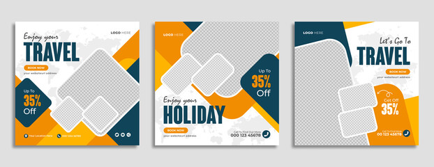 Wall Mural - travel sale business marketing social media banner post template design with abstract background, lo