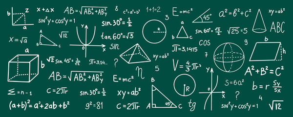 Poster - Hand drawn math symbols. Math symbols on green background. sketch math symbols