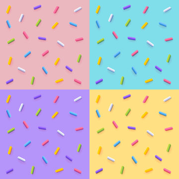Wall Mural - Set of Colorful Glaze Backgrounds. Vector Seamless Pattern with Sprinkles. Donut Glaze Illustrations. Sweet Food Texture.