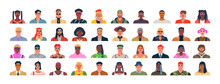 Diverse People Portrait Set. Flat Cartoon Character Avatar Illustration Collection. Big Men And Women Group Bundle For Modern Business Team Presentation Or Young Person Concept.