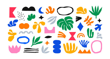 colorful organic shape doodle collection. funny basic shapes, random childish doodle cutouts of trop